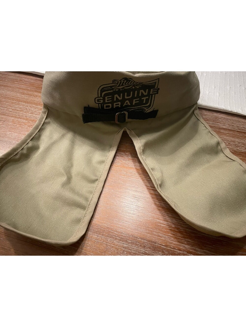 RARE Vintage Beige Miller Genuine Draft Outdoor Hiking Hat W Neck Flaps MGD